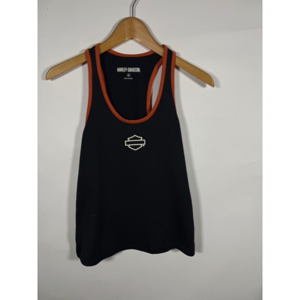 Harley-Davidson Womens Black Orange Racerback Tank Top Logo Scoop Neck Size M